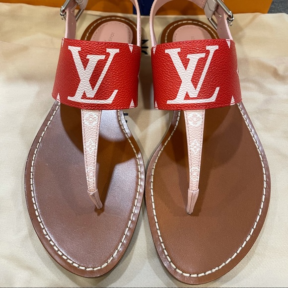 Louis Vuitton LV Monogram Rubber Flip Flops - Red Sandals, Shoes